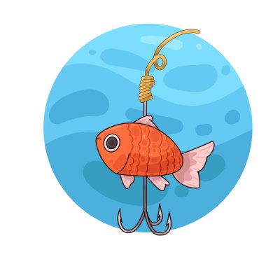 Başarılı bir avı simgeleyen oltaya takılmış bir balık. Ağızdan ya da dudağından tutulan balık, balık oltasına bağlı kavisli metal kancadan sarkan suyla parlar.. 