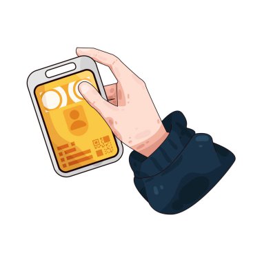 Kimlik kartı tutan, kimlik, güvenlik ve resmi doğrulamayı temsil eden bir el..