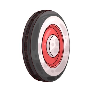 Dairesel biçimini ve ayrıntılı lastik kalıbını göstermek için belirgin bir şekilde sergilenen bir lastik. Dayanıklı siyah kauçuktan yapılmış lastik yeni ve temiz görünebilir ya da aşınma belirtileriyle kullanılabilir..