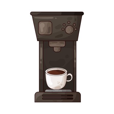 Taze kahve demlemek için tasarlanmış bir kahve makinesi. Kutunun altına sürahi ya da bardak konmuş modern bir yapı..