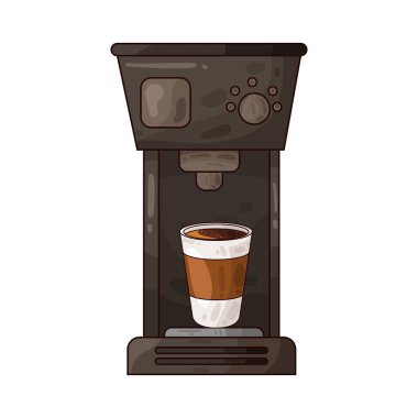 Taze kahve demlemek için tasarlanmış bir kahve makinesi. Kutunun altına sürahi ya da bardak konmuş modern bir yapı..