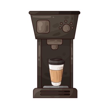Taze kahve demlemek için tasarlanmış bir kahve makinesi. Kutunun altına sürahi ya da bardak konmuş modern bir yapı..