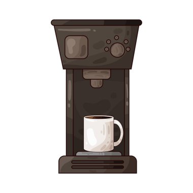 Taze kahve demlemek için tasarlanmış bir kahve makinesi. Kutunun altına sürahi ya da bardak konmuş modern bir yapı..
