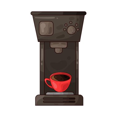 Taze kahve demlemek için tasarlanmış bir kahve makinesi. Kutunun altına sürahi ya da bardak konmuş modern bir yapı..