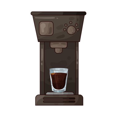 Taze kahve demlemek için tasarlanmış bir kahve makinesi. Kutunun altına sürahi ya da bardak konmuş modern bir yapı..