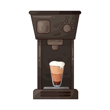 Taze kahve demlemek için tasarlanmış bir kahve makinesi. Kutunun altına sürahi ya da bardak konmuş modern bir yapı..