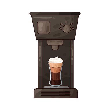 Taze kahve demlemek için tasarlanmış bir kahve makinesi. Kutunun altına sürahi ya da bardak konmuş modern bir yapı..