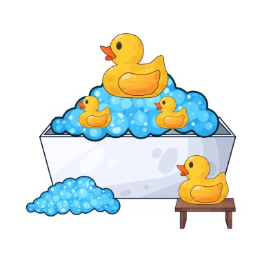 Su dolu bir küvet ve içinde yüzen sarı bir ördek..