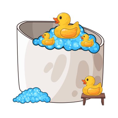 Su dolu bir küvet ve içinde yüzen sarı bir ördek..