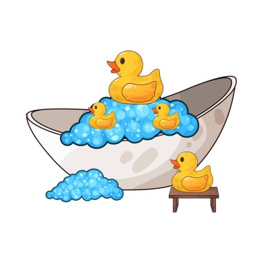 Su dolu bir küvet ve içinde yüzen sarı bir ördek..