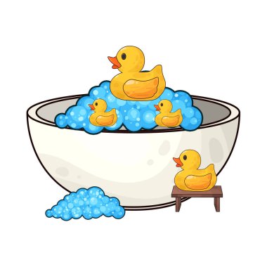 Su dolu bir küvet ve içinde yüzen sarı bir ördek..