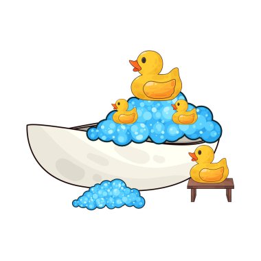 Su dolu bir küvet ve içinde yüzen sarı bir ördek..