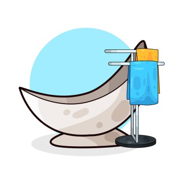 Yanında havlu asacağı olan bir küvet, temiz, katlanmış havlular..