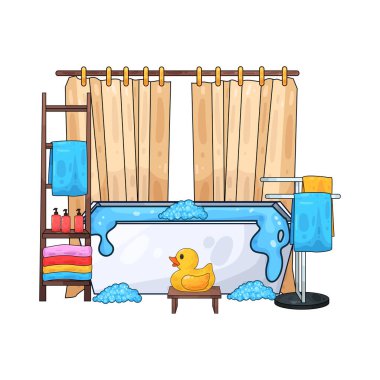 Banyo, küvet, lavabo ve diğer eşyalarla dolu..