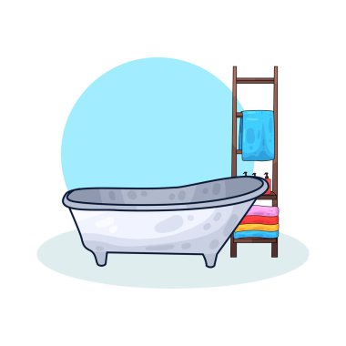 Banyo malzemeleriyle dolu bir deponun yanına yerleştirilmiş bir küvet..