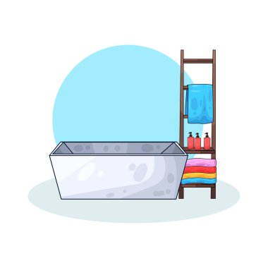 Banyo malzemeleriyle dolu bir deponun yanına yerleştirilmiş bir küvet..