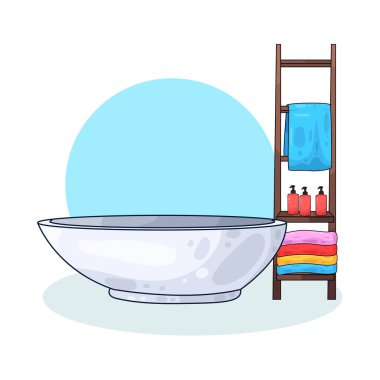 Banyo malzemeleriyle dolu bir deponun yanına yerleştirilmiş bir küvet..