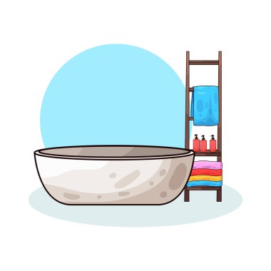 Banyo malzemeleriyle dolu bir deponun yanına yerleştirilmiş bir küvet..