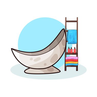 Banyo malzemeleriyle dolu bir deponun yanına yerleştirilmiş bir küvet..