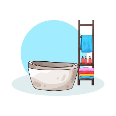 Banyo malzemeleriyle dolu bir deponun yanına yerleştirilmiş bir küvet..