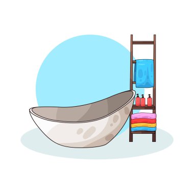 Banyo malzemeleriyle dolu bir deponun yanına yerleştirilmiş bir küvet..