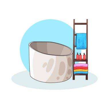 Banyo malzemeleriyle dolu bir deponun yanına yerleştirilmiş bir küvet..