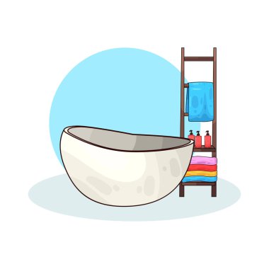 Banyo malzemeleriyle dolu bir deponun yanına yerleştirilmiş bir küvet..