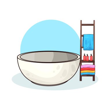 Banyo malzemeleriyle dolu bir deponun yanına yerleştirilmiş bir küvet..