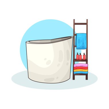 Banyo malzemeleriyle dolu bir deponun yanına yerleştirilmiş bir küvet..