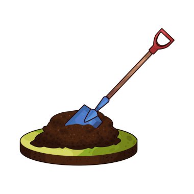 Toprağa saplanmış bir kürek. Bıçağı toprağa saplanmış ve sapı dimdik duruyor..