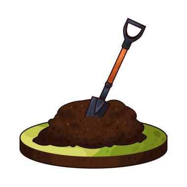 Toprağa saplanmış bir kürek. Bıçağı toprağa saplanmış ve sapı dimdik duruyor..