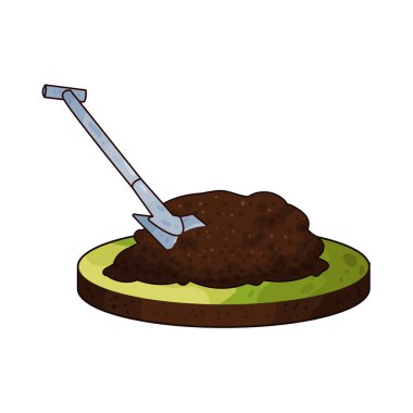 Toprağa saplanmış bir kürek. Bıçağı toprağa saplanmış ve sapı dimdik duruyor..