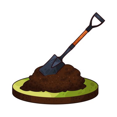 Toprağa saplanmış bir kürek. Bıçağı toprağa saplanmış ve sapı dimdik duruyor..