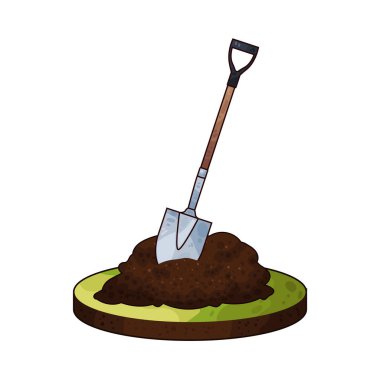 Toprağa saplanmış bir kürek. Bıçağı toprağa saplanmış ve sapı dimdik duruyor..