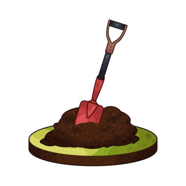 Toprağa saplanmış bir kürek. Bıçağı toprağa saplanmış ve sapı dimdik duruyor..