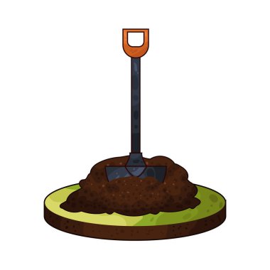 Toprağa saplanmış bir kürek. Bıçağı toprağa saplanmış ve sapı dimdik duruyor..