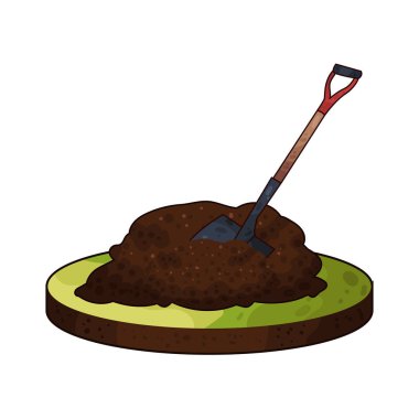 Toprağa saplanmış bir kürek. Bıçağı toprağa saplanmış ve sapı dimdik duruyor..