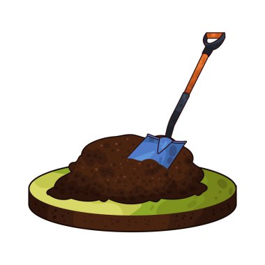 Toprağa saplanmış bir kürek. Bıçağı toprağa saplanmış ve sapı dimdik duruyor..