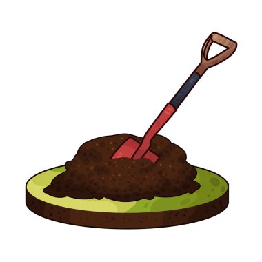 Toprağa saplanmış bir kürek. Bıçağı toprağa saplanmış ve sapı dimdik duruyor..