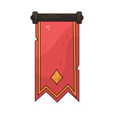 Bir ortaçağ bayrağı bir arma sembolüyle sallanıyor.