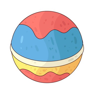 Banyo Bombası: Renkli küresel bir banyo bombası köpüklü suda çözünüyor.