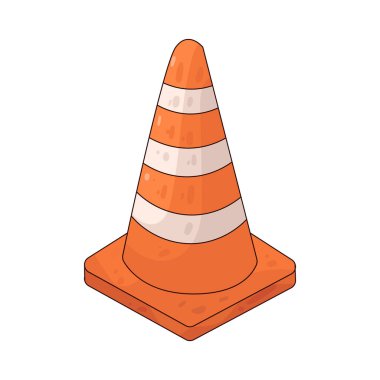 Trafik Konisi: Beyaz yansıtıcı bantlı turuncu bir trafik konisi.