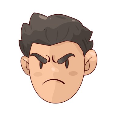 An angry face shows a frown and tense features expressing frustration or anger.