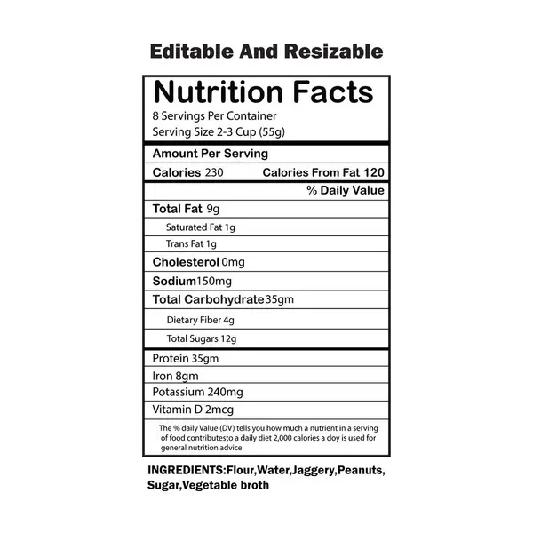 İçindekiler kalorili Beslenme Gerçekleri Etiketi