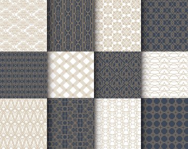 Art Deco Patter Koleksiyonu, Art Deco Döşeme Çerçevesi. Dekoratif süs kenarlığı olan vektör illüstrasyon seti, davet şablonu için geometrik tasarım, klasik düğün, el ilanı, poster, etiket