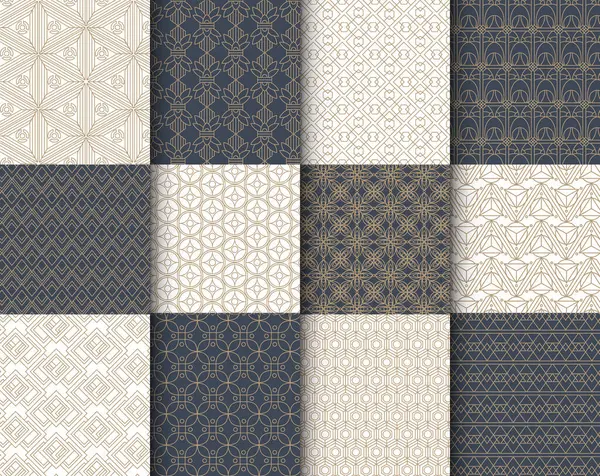 Art Deco Patter Koleksiyonu, Art Deco Döşeme Çerçevesi. Dekoratif süs kenarlığı olan vektör illüstrasyon seti, davet şablonu için geometrik tasarım, klasik düğün, el ilanı, poster, etiket