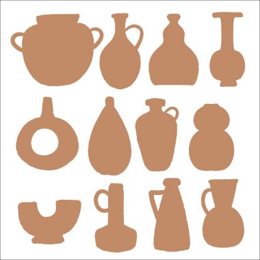 Klasik Brown yaz esrarı saksısı ikon element koleksiyonları. Sanat baskısı posteri, afiş, arkaplan ya da el ilanı için antik antik antik vazo ya da kavanoz koleksiyonu.