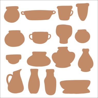 Klasik Brown yaz esrarı saksısı ikon element koleksiyonları. Sanat baskısı posteri, afiş, arkaplan ya da el ilanı için antik antik antik vazo ya da kavanoz koleksiyonu.