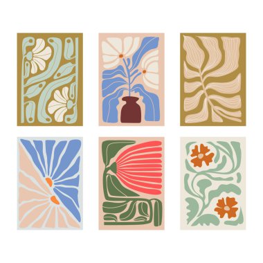 Tropic Flower Blocks Set Collection, renkli bitki örtüsü elementleriyle klasik çiçek seti. Bitkilerin doğası. Modern 90 'lar Retro psychedelic Style, uygun düğün davetiyesi sanat posteri