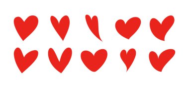 Kalp sembolü seti koleksiyonu, düğün dekorasyonu için kırmızı kalp aşk ikonu romantik karşılama günü sembolü, romantik aşk. Beyaz arkaplanda izole edilmiş düz vektör illüstrasyonu